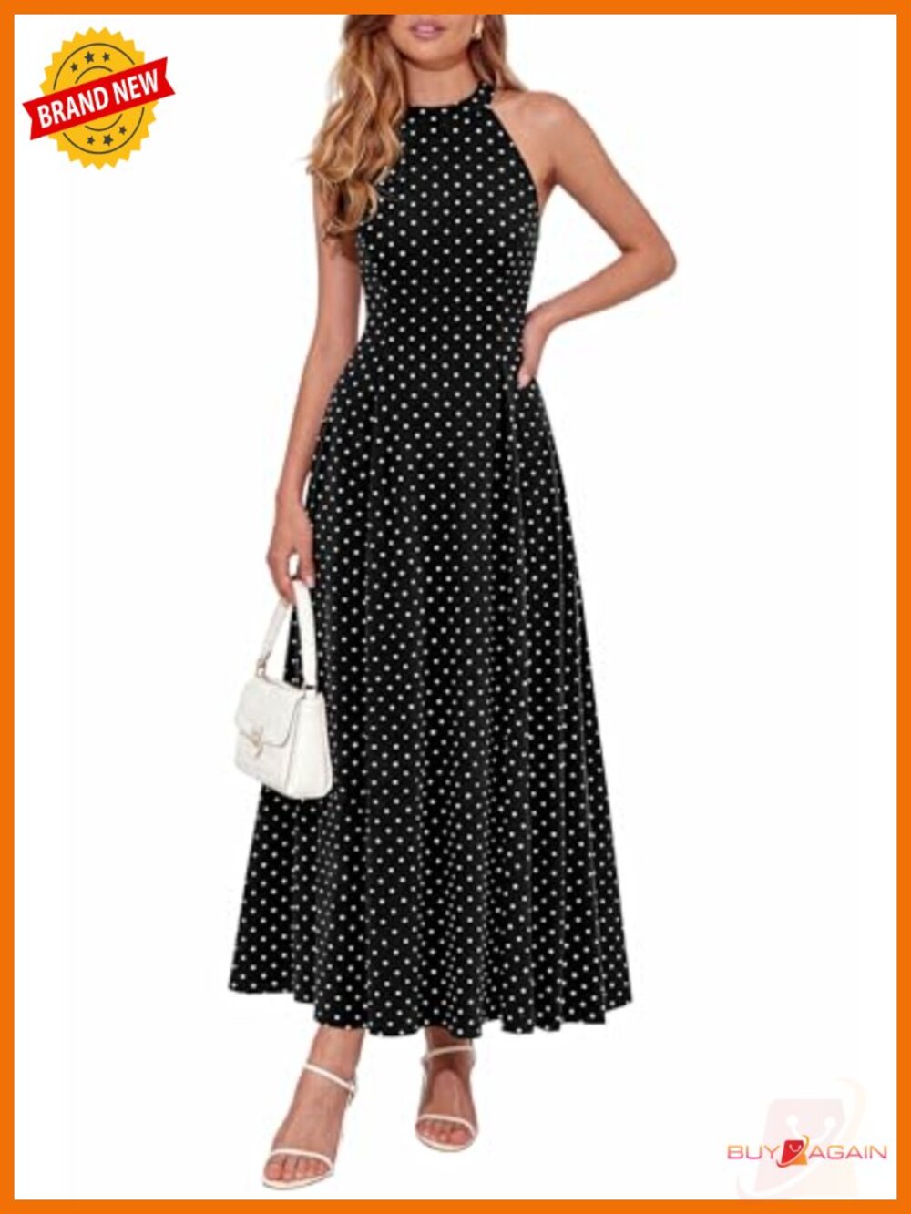 Flowy Halter Maxi Dress Sleeveless A-Line Beach Cocktail